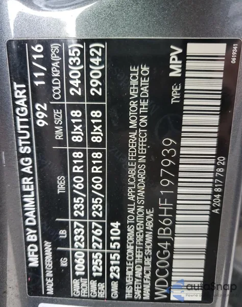 2017 Mercedes-Benz Glc 300 from USA, damaged, VIN WDC0G4JB6HF197939